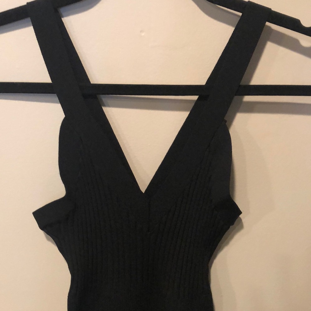 Black V-Neck Ribbed Tank Stretch Sweater Dress - Picture 2 of 7